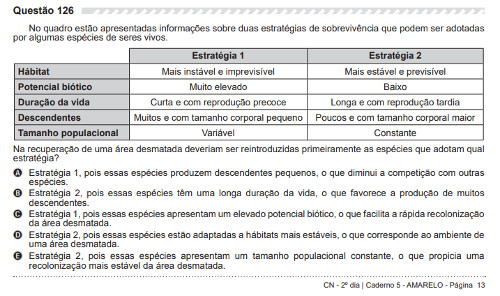 Biologia questoes treinar enem, Exercícios Biologia